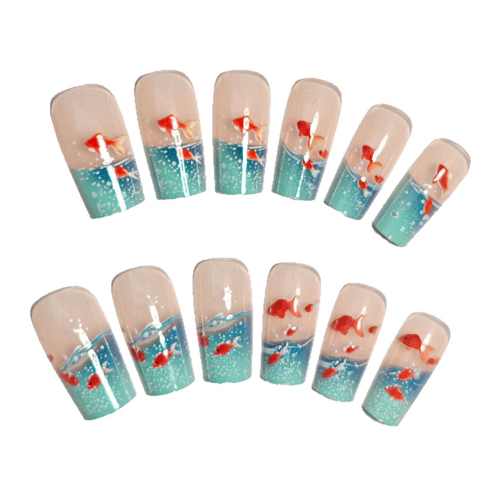 Artifical nails with maritime goldfish design Stornfield