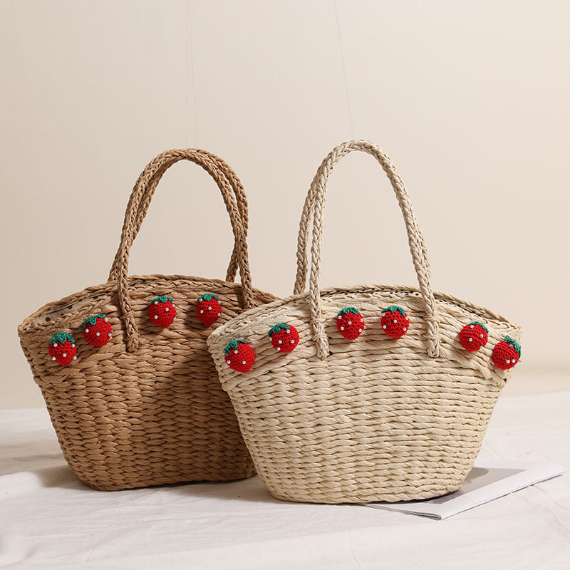 Handmade basket bag with playful strawberry motif Stornfield