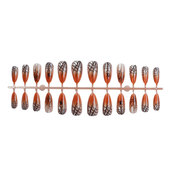 Halloween-Themed Press-On Nail Art Set with Spider Web Designs