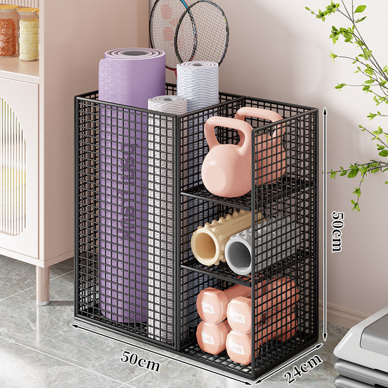 Mobile Wire Grid Home Gym Storage Tower with Multi-Compartment Shelves and Swivel Casters
