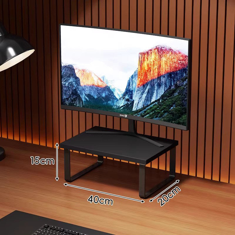 Compact Wooden Monitor Riser with Metal Frame and Under-Shelf Storage