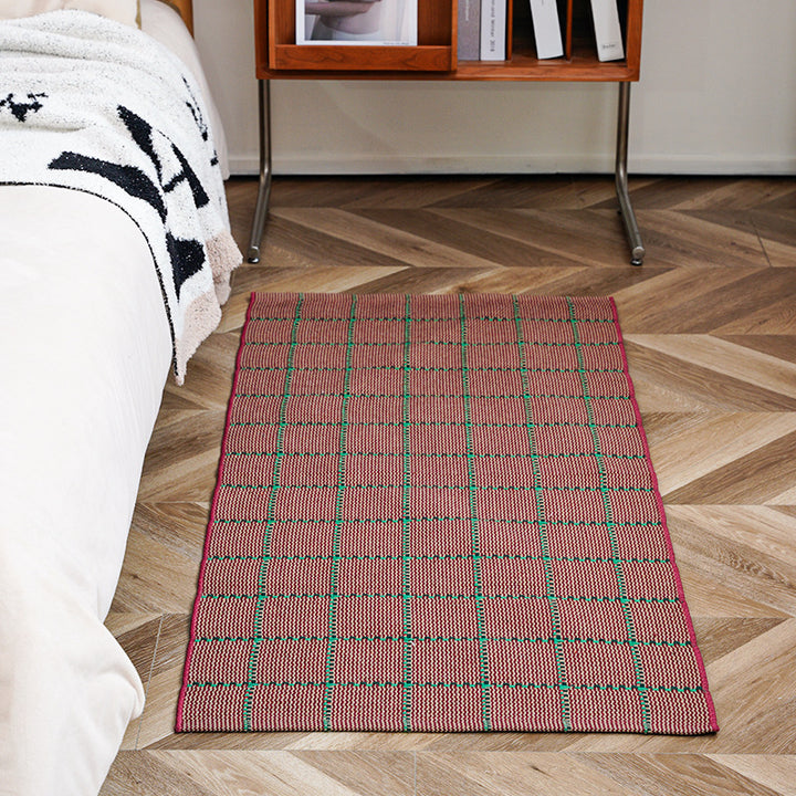 Flat-woven runner rug with check pattern and decorative border stripe Stornfield