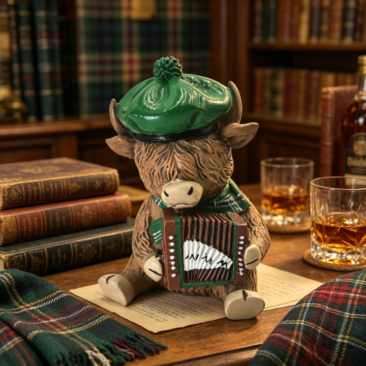 Decorative Highland Cattle Figure with Accordion Stornfield
