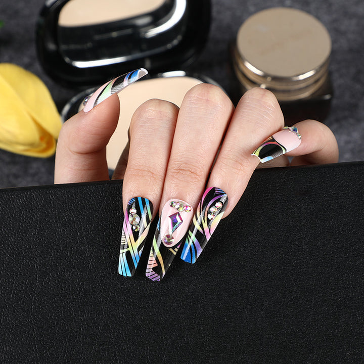 Artificial nail tips with colorful abstract design Stornfield