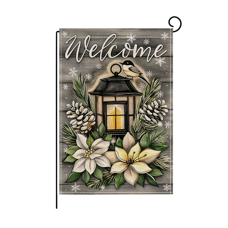Outdoor Decorative Garden Flag Winter Lantern Poinsettia Design