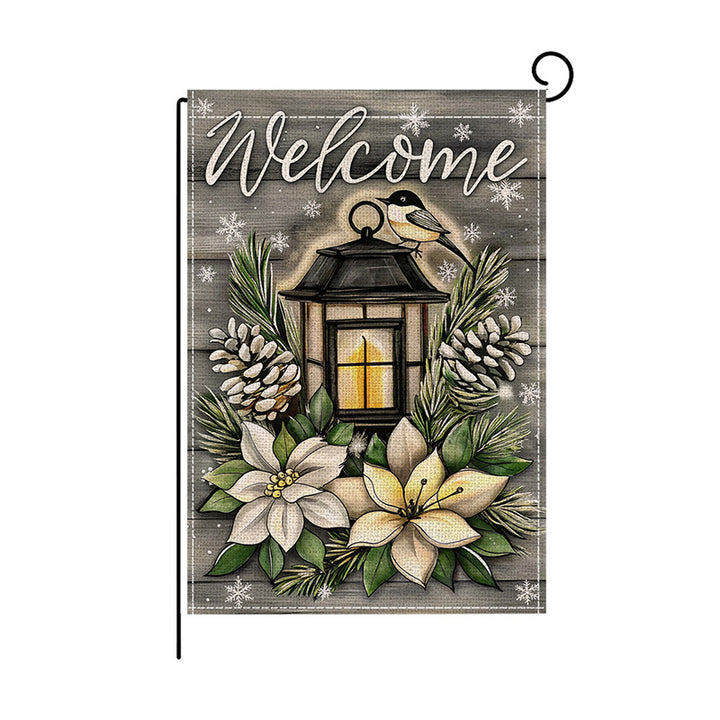 Outdoor Decorative Garden Flag Winter Lantern Poinsettia Design