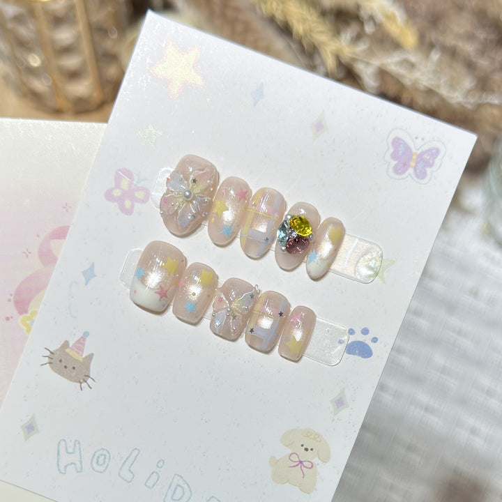 Decorative Press-On Nail Art Set with Gem Accents Stornfield