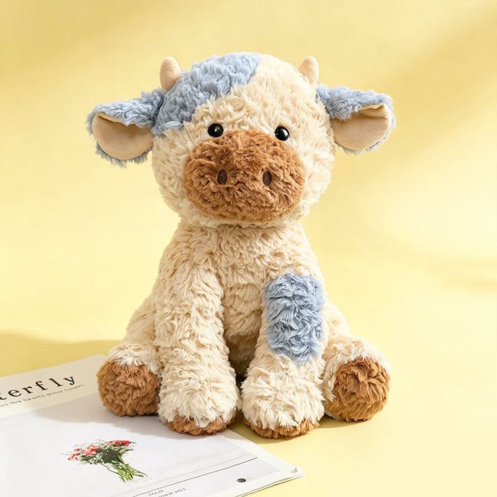 Plush Sitting Cow Comforter Toy with Mixed Faux-Fur Patches Stornfield