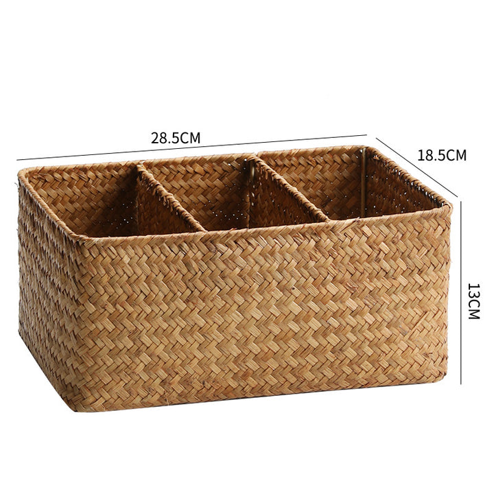 Unisex storage basket with three compartments made of handwoven natural material Stornfield