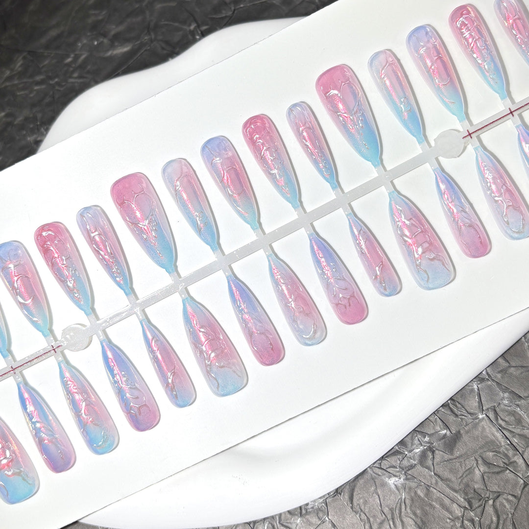Artistic Press-On Nail Set with Iridescent Detail