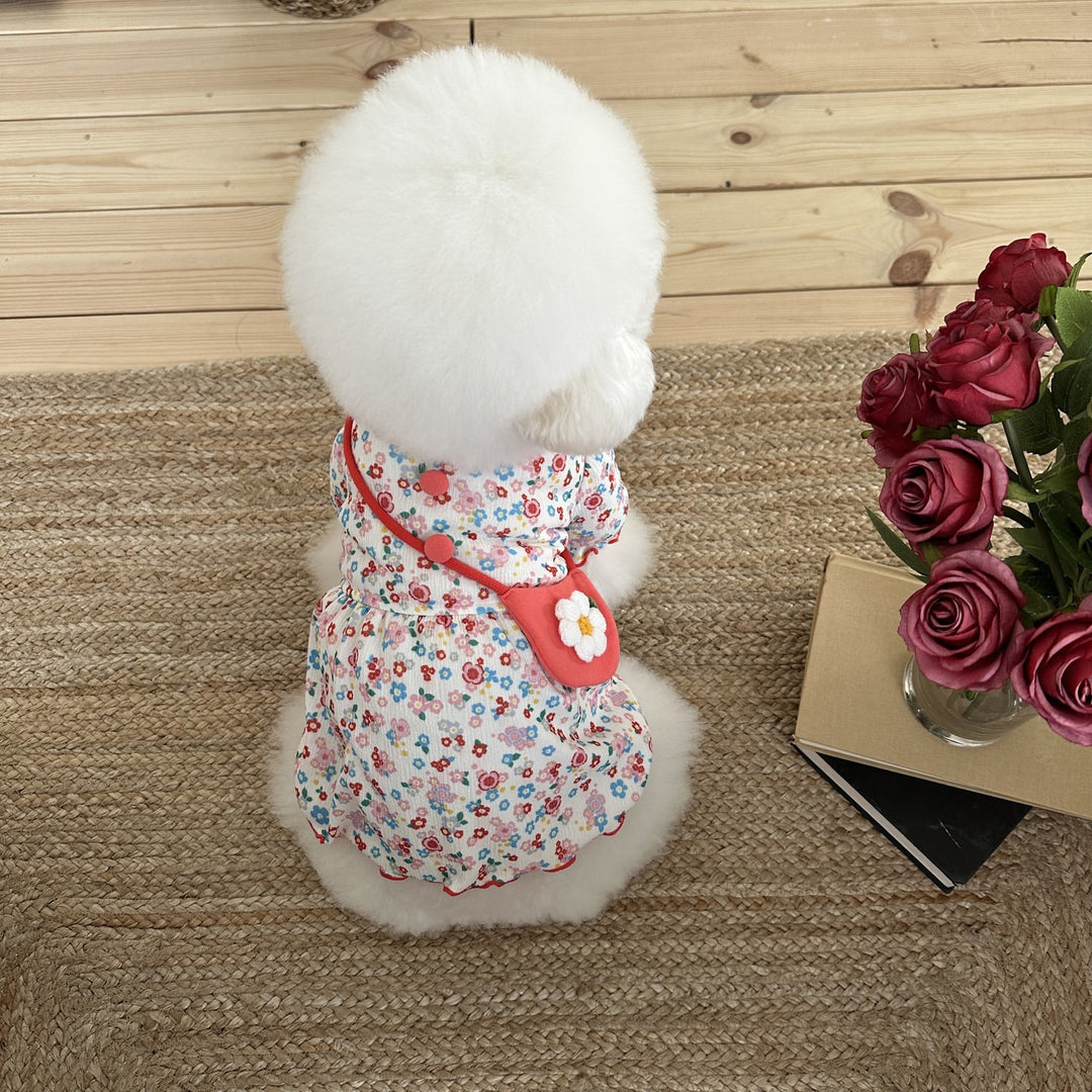 Baby Floral Ribbed Cotton Dress with Peter Pan Collar