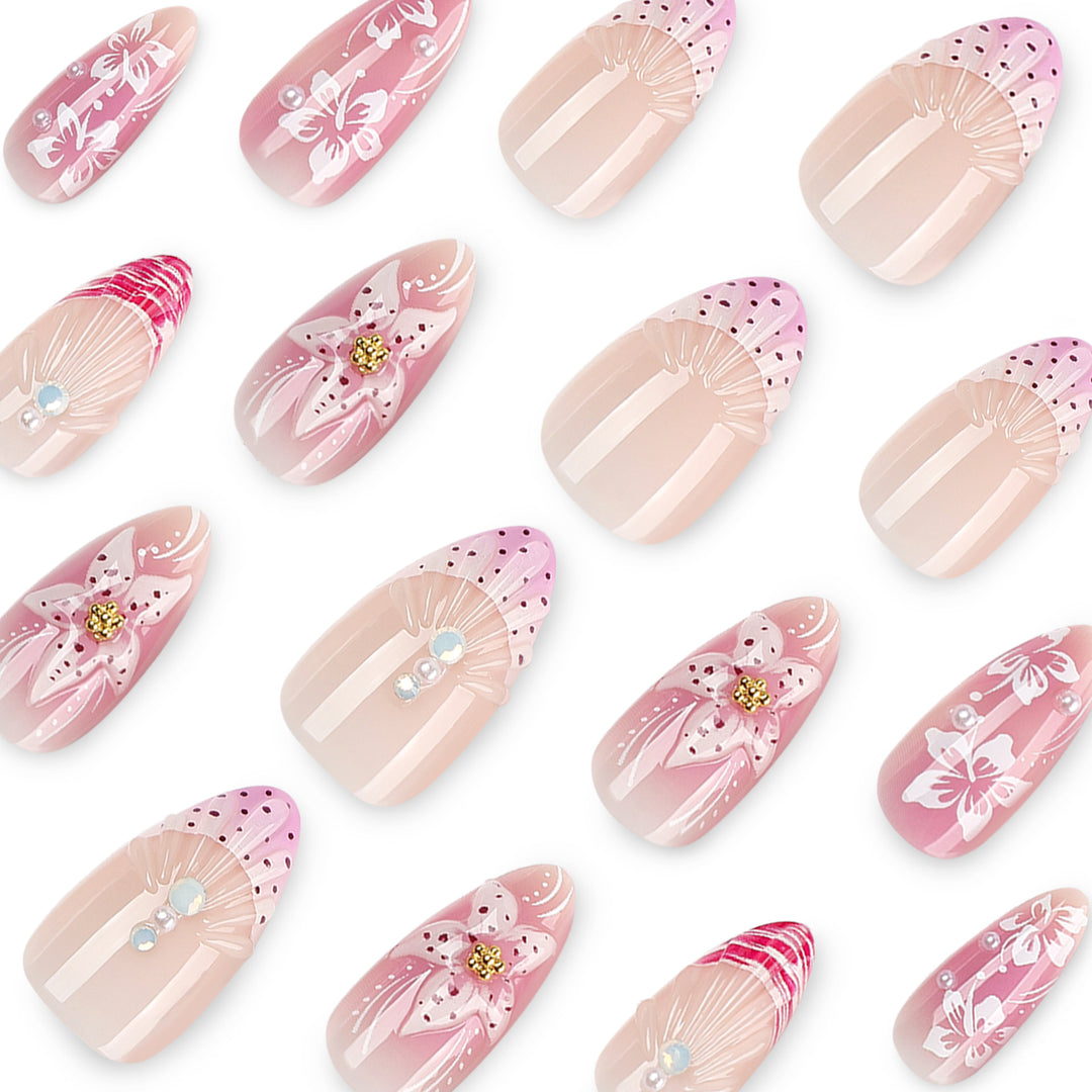 Artful Nail Extensions with Floral and Glittering Accents Stornfield