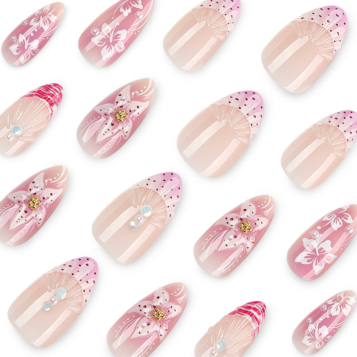 Artful Nail Extensions with Floral and Glittering Accents Stornfield