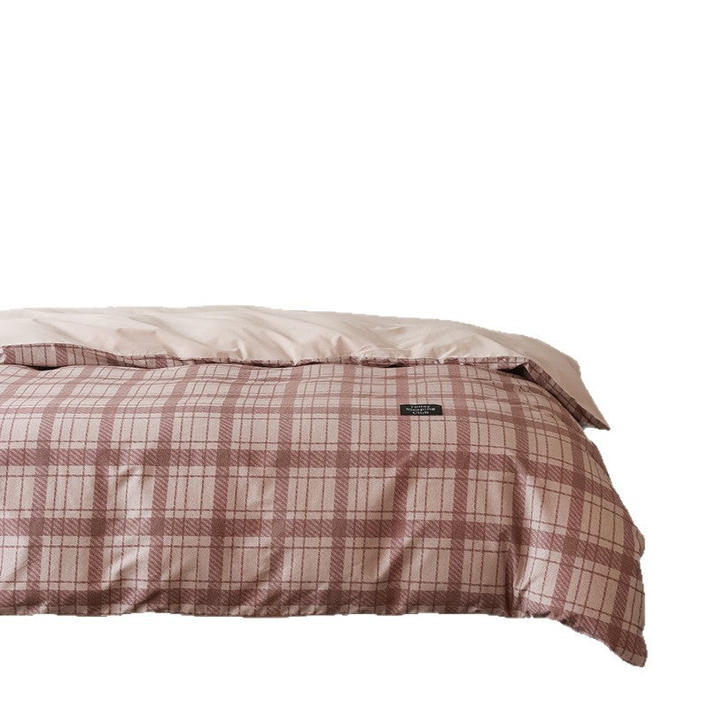 Checked duvet cover set made of cotton percale with reversible function and pillowcases