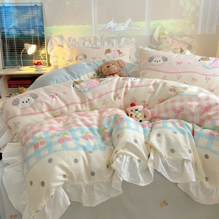 Ruffled Frilled Cotton Cartoon Animal Duvet Cover & Pillow Sham Set