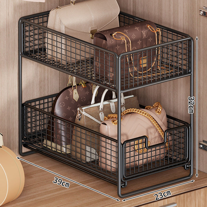 Two-Tier Pull-Out Mesh Cabinet Drawer Organizer for Handbags and Accessories