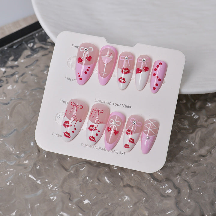Romantic Kiss-Themed Press-On Nail Set Stornfield