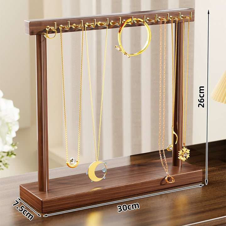 Wooden Vertical Necklace and Bracelet Display Stand with Multiple Hooks and Weighted Base