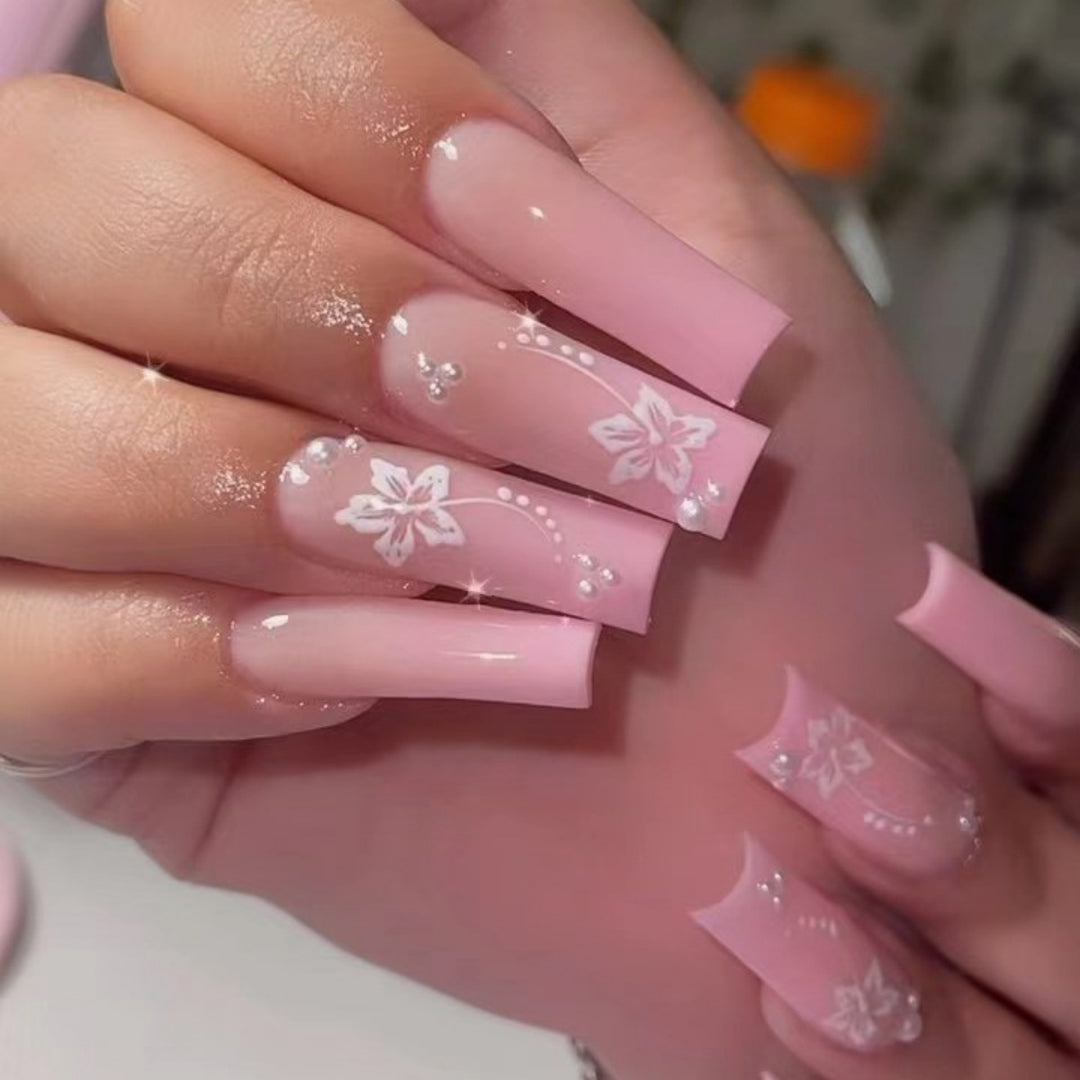 Floral Glitter Nail Extensions Stornfield