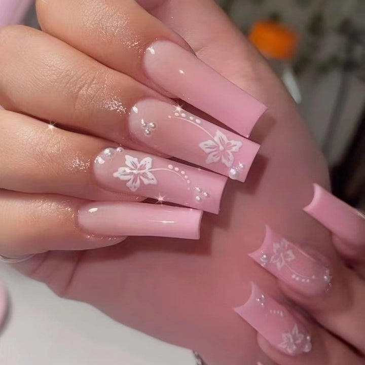 Floral Glitter Nail Extensions Stornfield