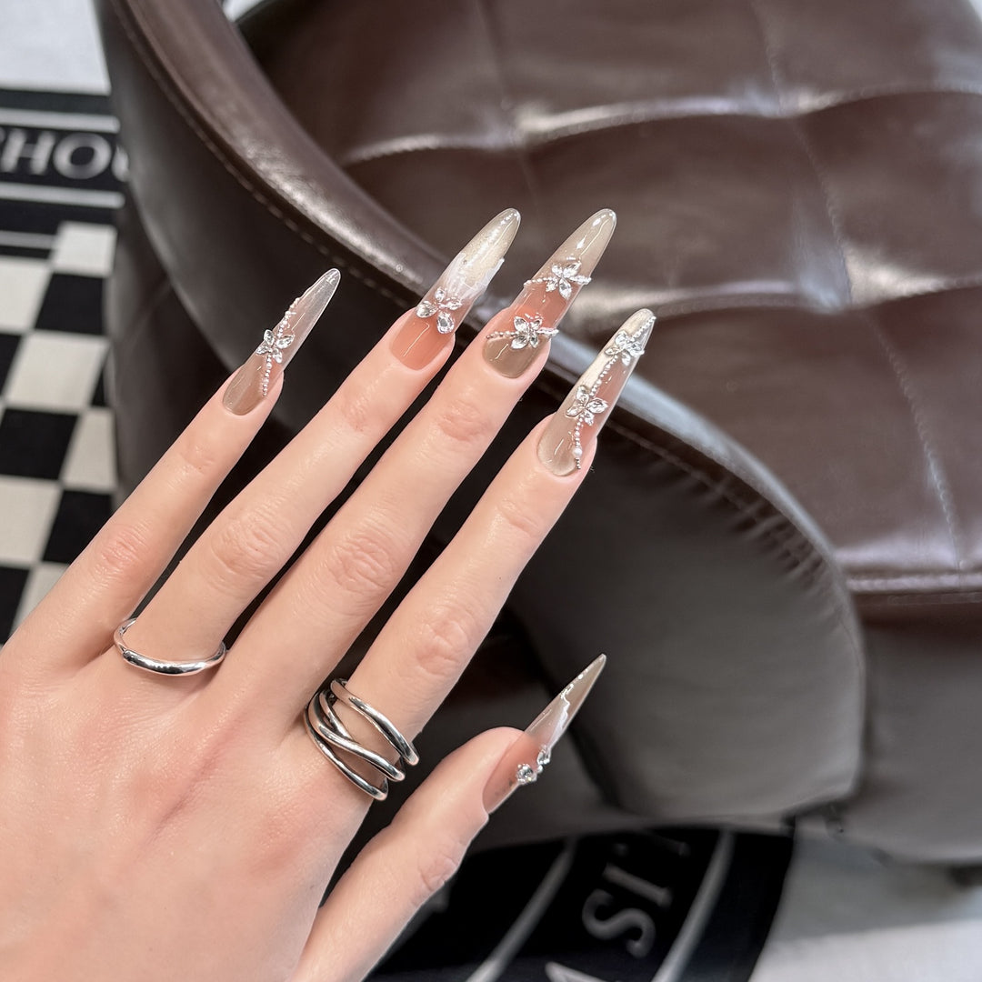 Decorative Rhinestone-Embellished Stiletto Press-On Nail Set Stornfield