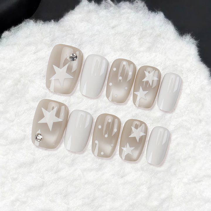 Decorative Press-On Nail Set with Star and Bow Designs Stornfield