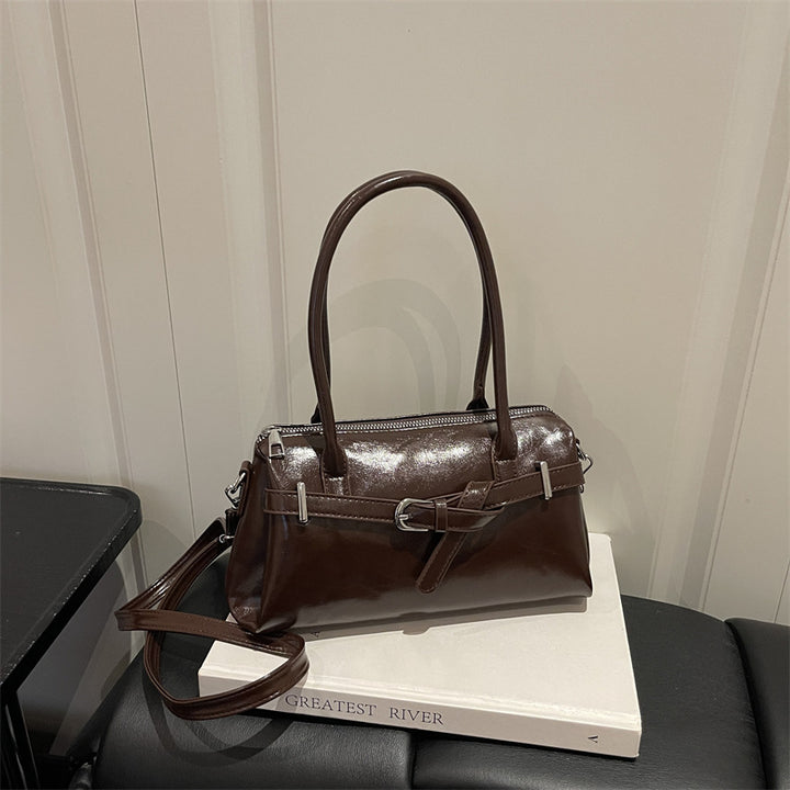 Glossy Accent Structured Handbag