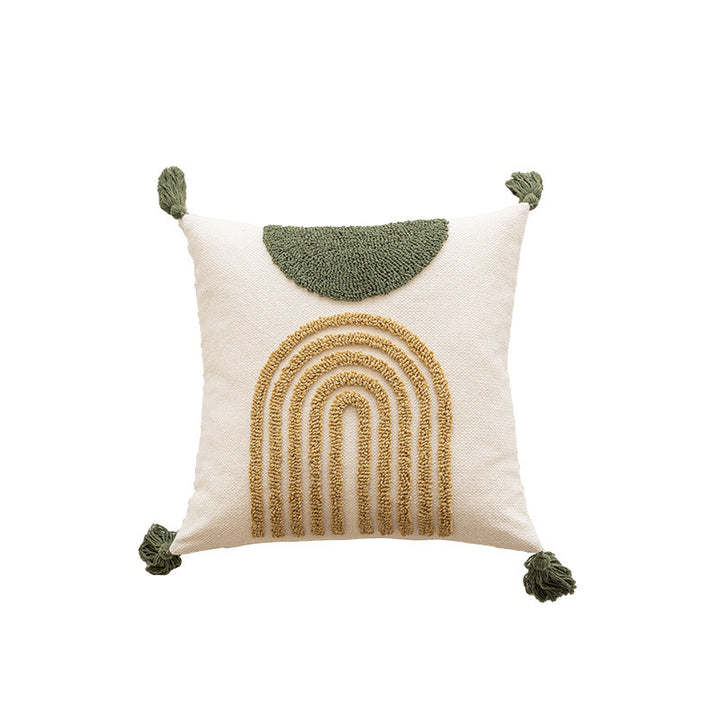 Decorative Knitted Striped Square Throw Pillow with Corner Tassels