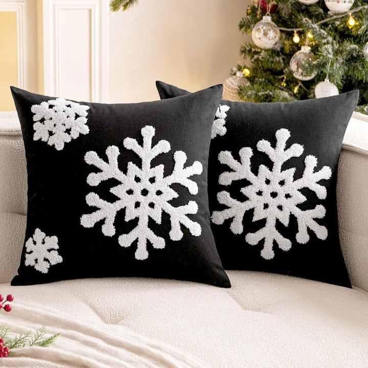 Textured Chenille Snowflake Appliqué Square Throw Pillow Cover