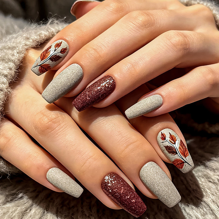 Autumn-Themed Decorative Press-On Nails Stornfield