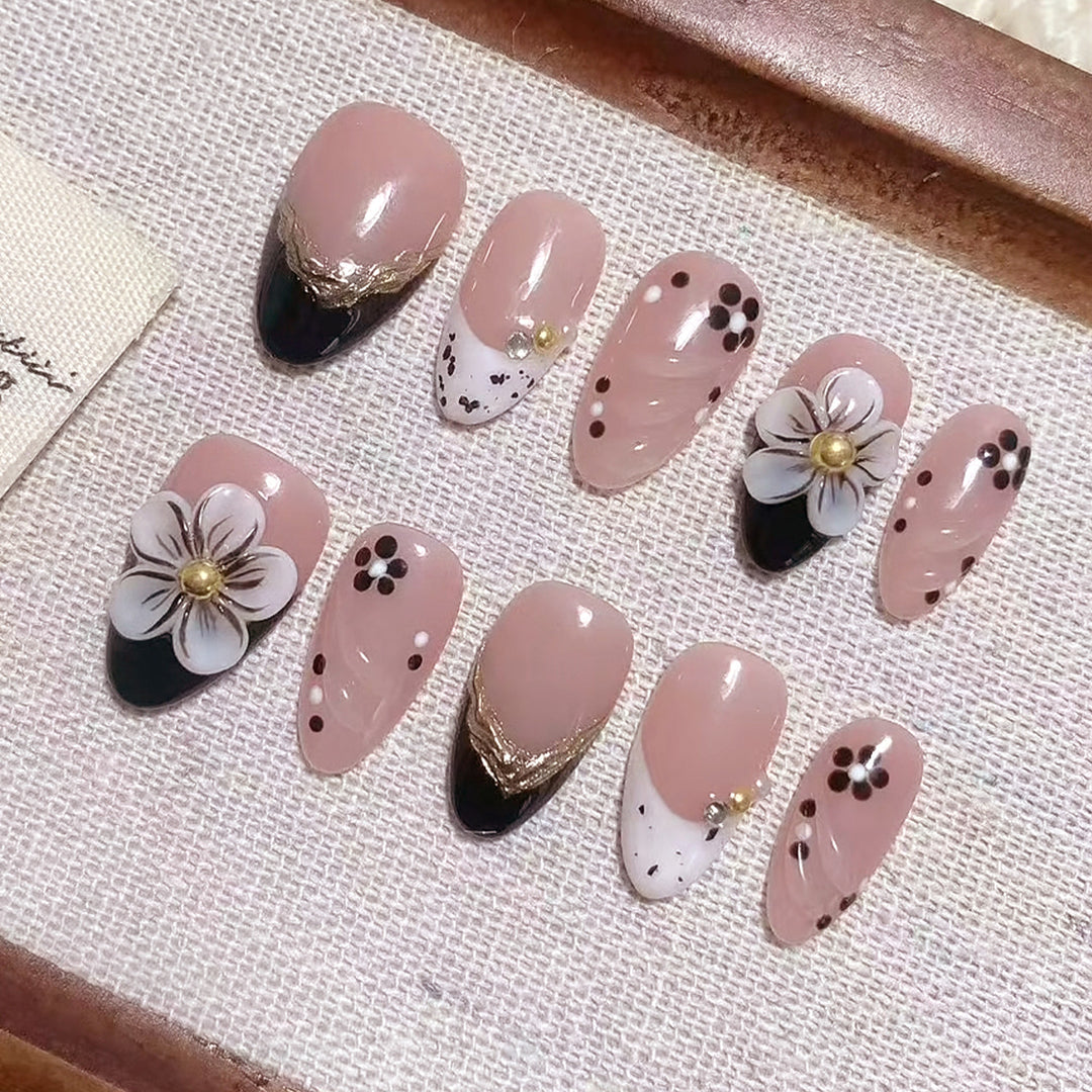 Decorative Floral and Gem-Embellished Press-On Nails Stornfield