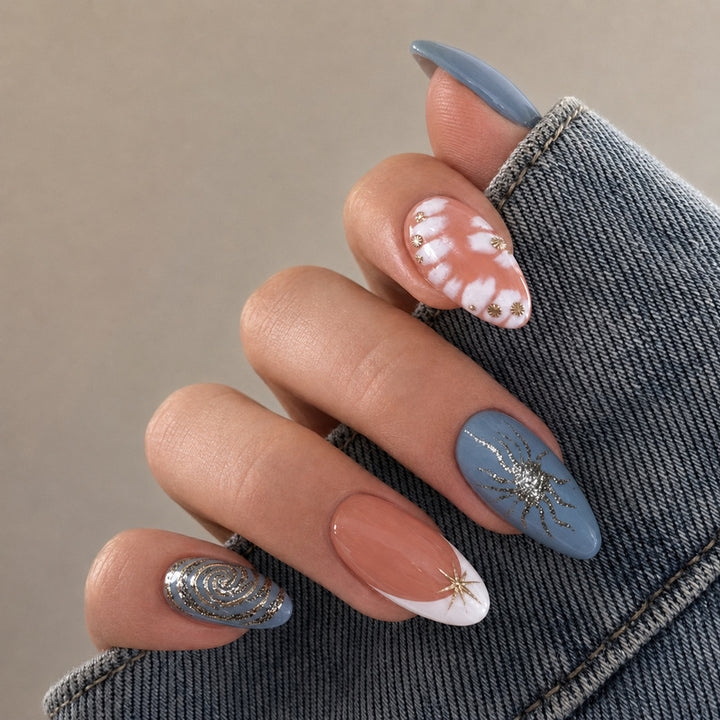 Elegant Premium Artificial Nails with Floral and Glitter Designs Stornfield