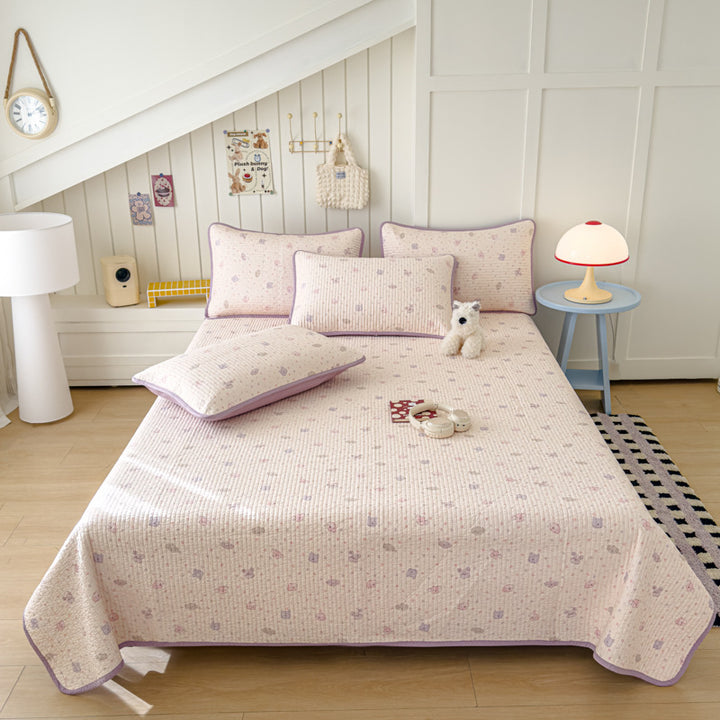 Lightweight Quilted Cotton Bedspread and Mattress Coverlet Set