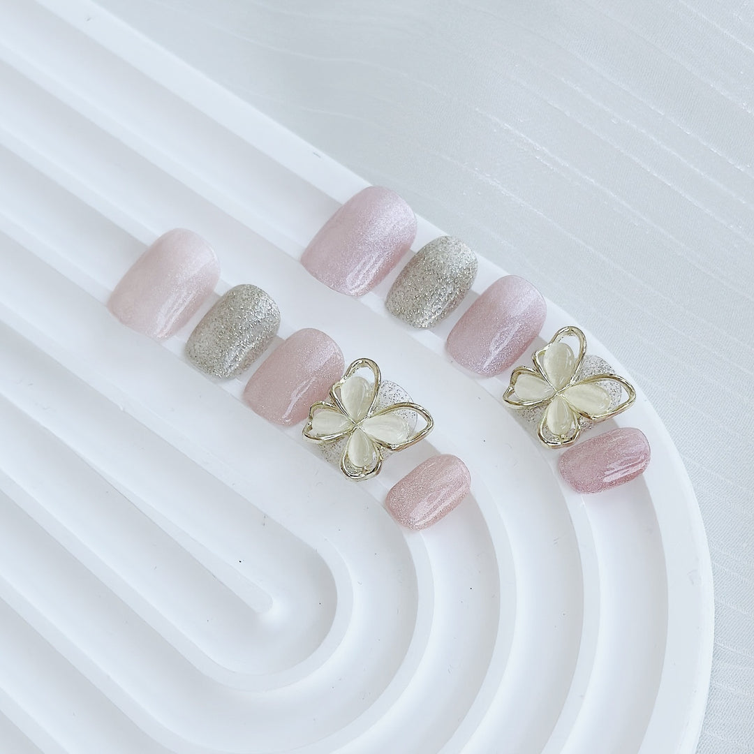 Decorative Press-On Nail Art Set with Butterfly Accent