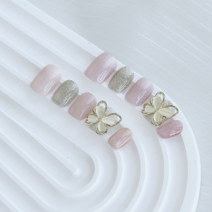 Decorative Press-On Nail Art Set with Butterfly Accent