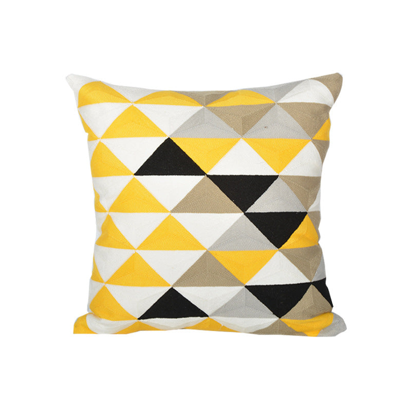 Geometric Embroidered Textured Square Accent Pillow with Layered Appliqué and Concealed Zip