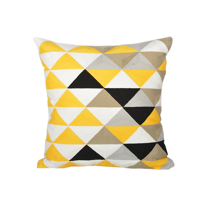 Geometric Embroidered Textured Square Accent Pillow with Layered Appliqué and Concealed Zip