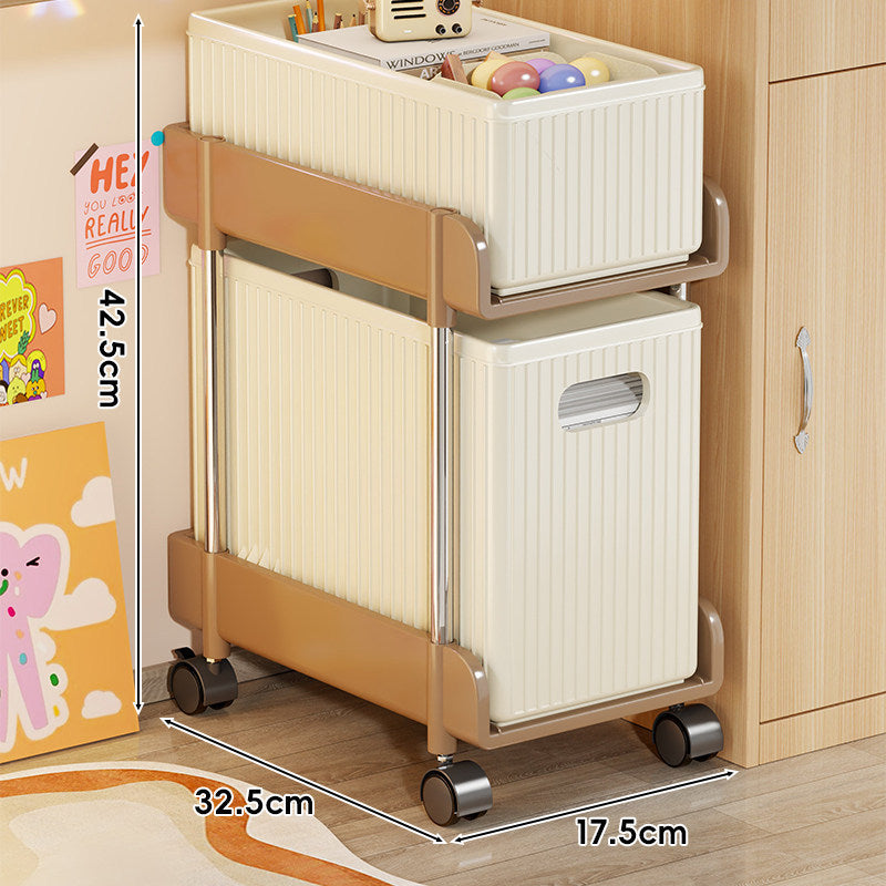 Slim Rolling Multi-Compartment Organizer Cart with Tissue Box Top and Removable Waste Bin