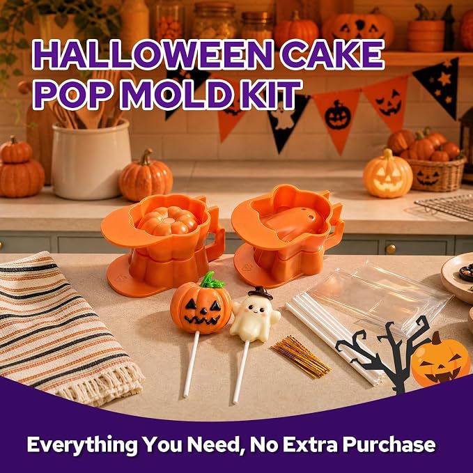 Halloween Cake Pop Mold Set with Ghost and Pumpkin Shape, Sticks & Decoration Set