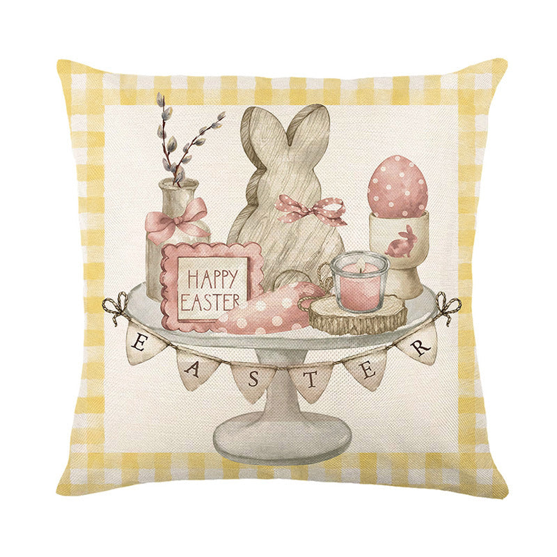 Decorative Easter Bunny Illustrated Throw Pillow Cover