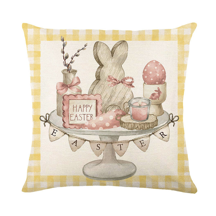 Decorative Easter Bunny Illustrated Throw Pillow Cover