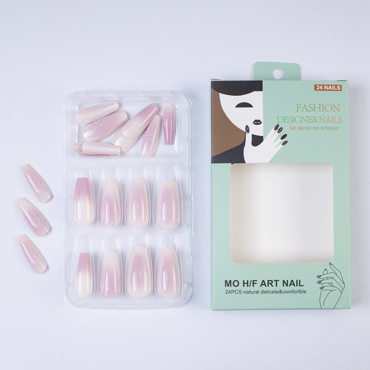 Artificial nails with delicate ombre effect and floral accents Stornfield