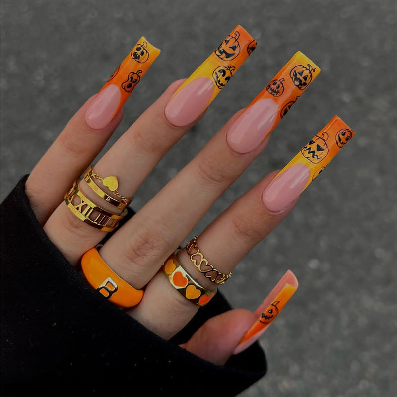 Artificial nail set with Halloween motif and glitter Stornfield