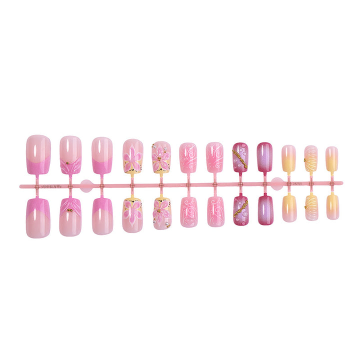 Premium Artistic Press-On Nail Set with Decorative Floral Elements Stornfield