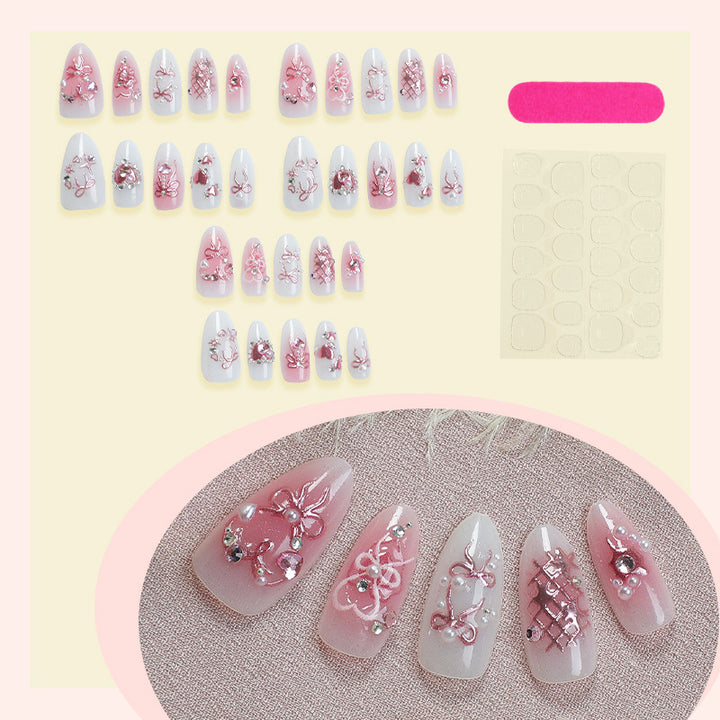 Decorative Press-On Nail Art Set with Elegant Floral and Gem Accents Stornfield