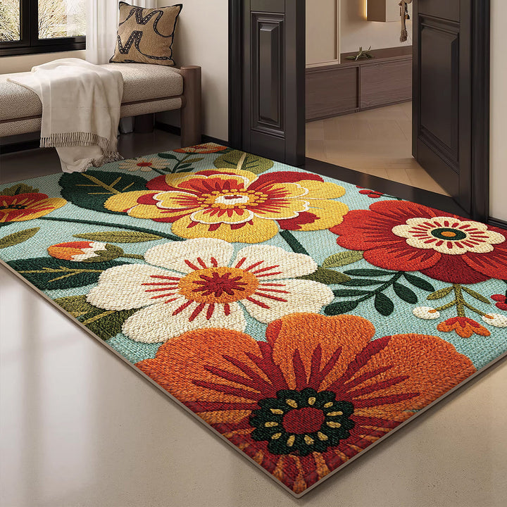 Floral Embroidered Area Rug