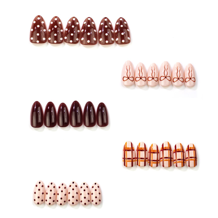 Decorative Press-On Nail Art Set with Bow and Polka Dot Designs Stornfield