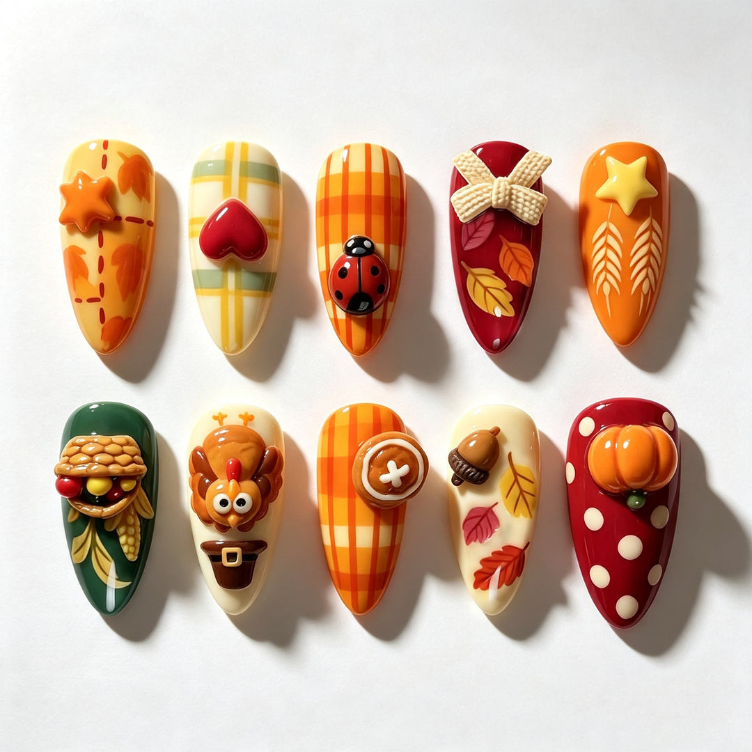 Themed Harvest Festival Press-On Nail Art Set