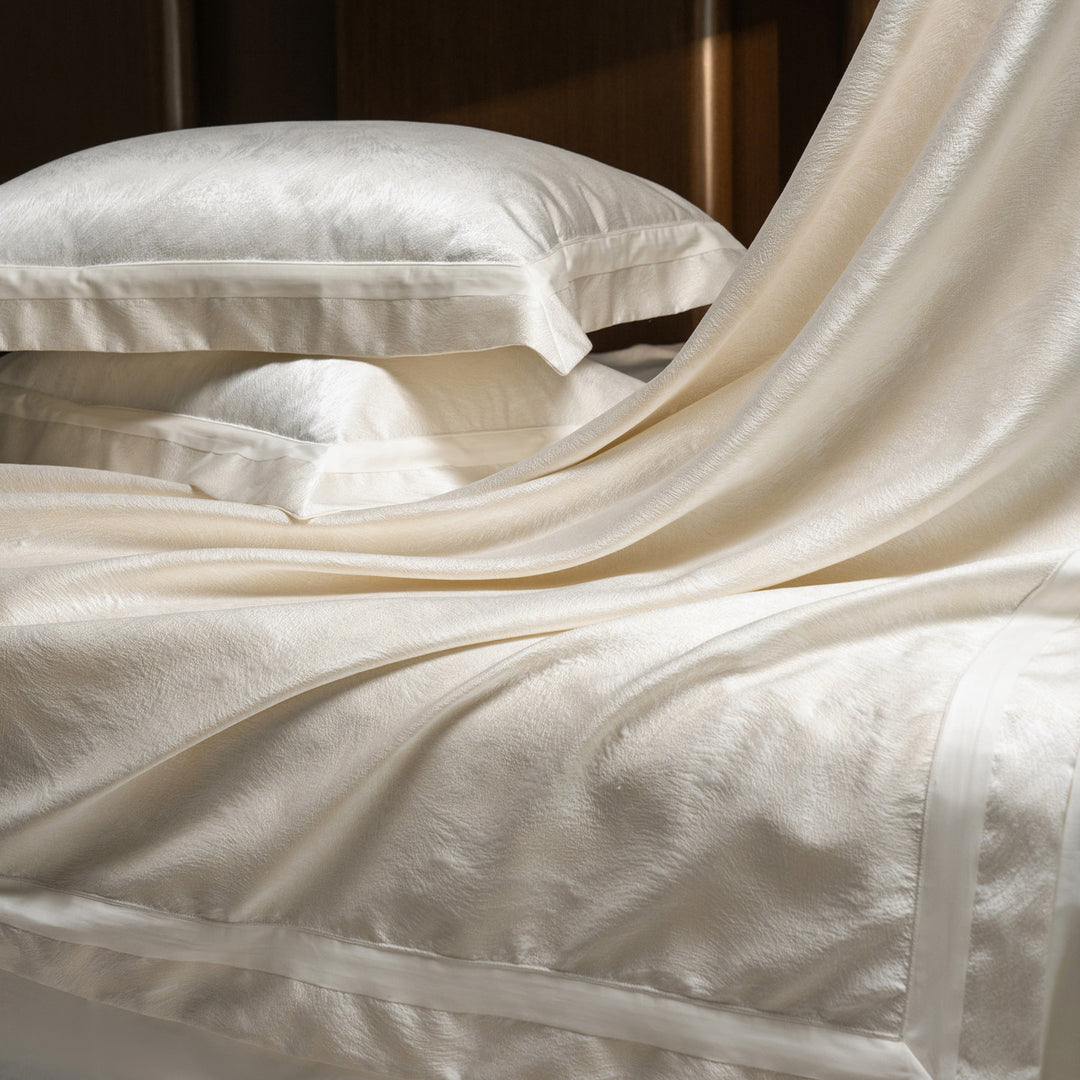 Silk-Feel Satin Duvet Cover Set with Flanged Border and Pillow Shams