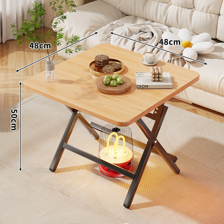 Square Foldable Marble-Effect Coffee Table with Cross-Leg Metal Frame